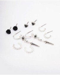 Lovisa - Silver Mixed Heart & Rose Earring 5-Pack