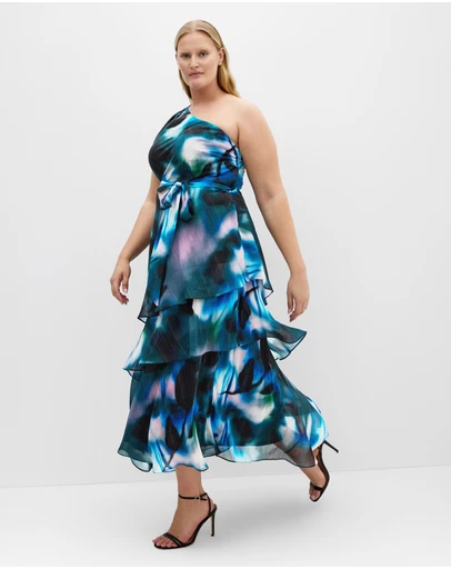City Chic - Plus size Rendezvous One Shoulder Maxi Dress - deep ocean