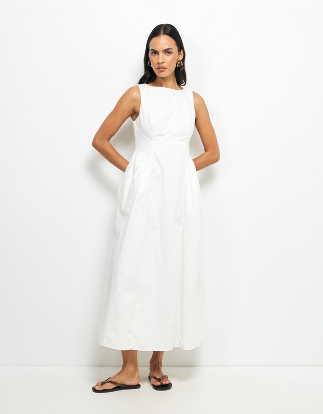 AERE - Sage Gathered Waist Midi Dress