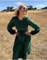 Esther & Co - Iolana Dress - Deep Green Long Sleeve