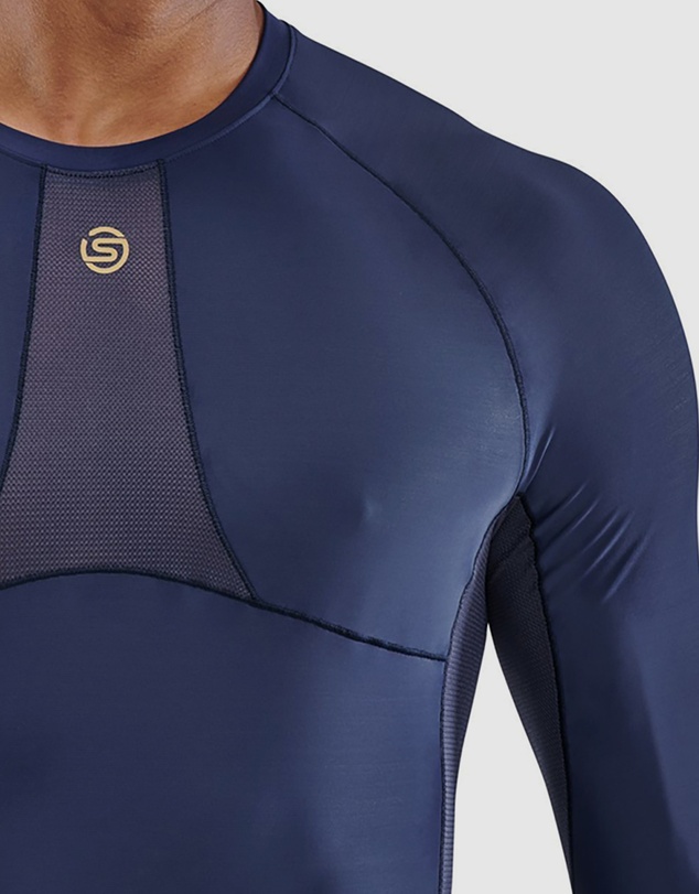SKINS - SKINS Compression Men's Series-5 Activewear Long Sleeve Top Navy Blue