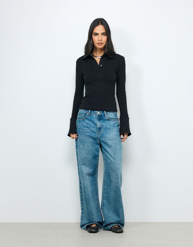 AERE - Indie LS Rib Polo Top