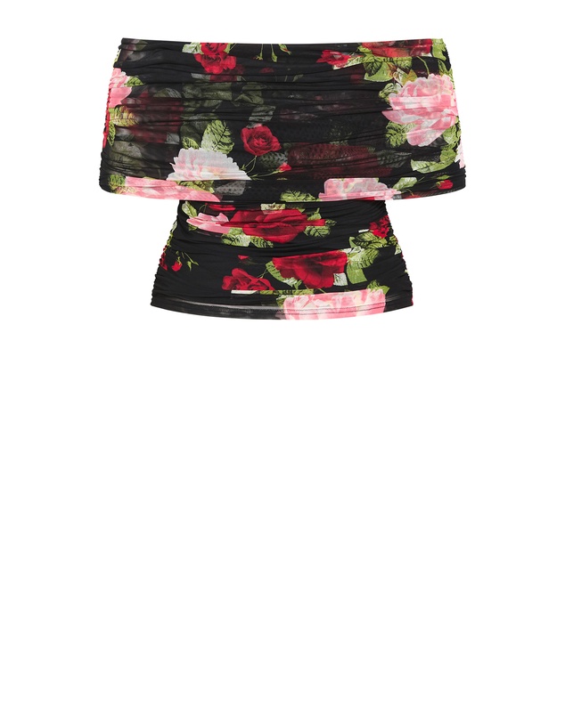 City Chic - Plus Size Dana Mesh Rose Print Top - black