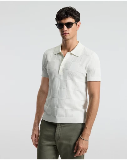 Calibre - Grid Stitch Polo White