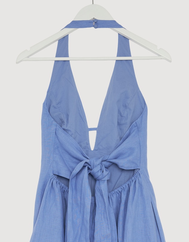 Revibe - Repaired AERE Odele Linen Halter Midi Dress - AU 10