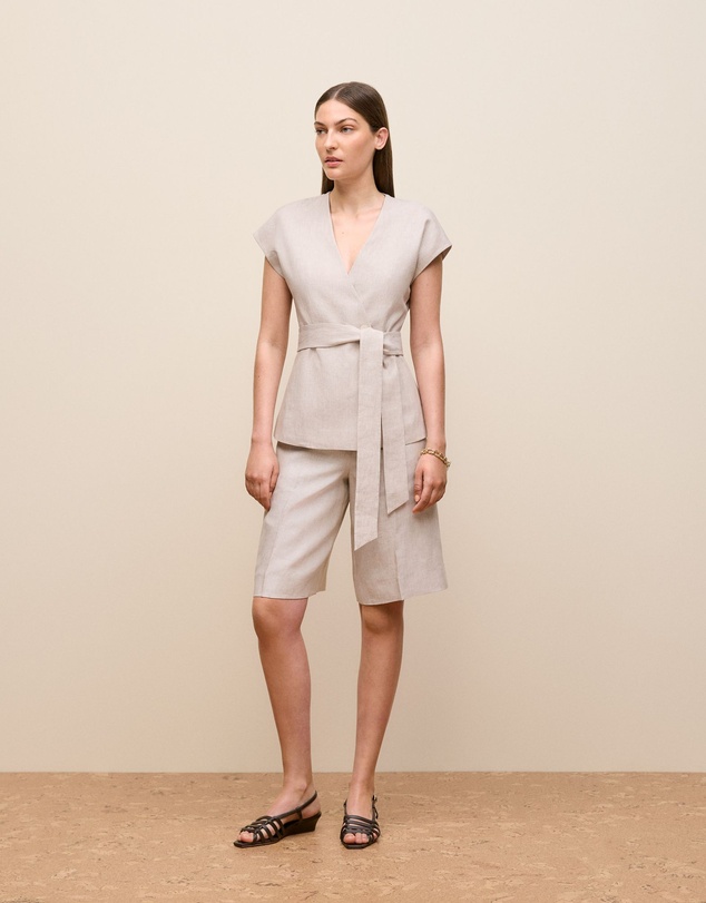 Trenery - Yarn Dyed Linen Cap Sleeve Vest in Flax