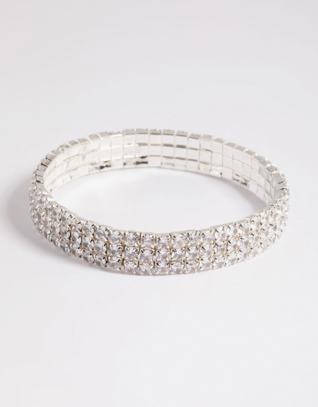 Lovisa - Silver Cubic Zirconia Diamante Stretch Triple Row Bracelet