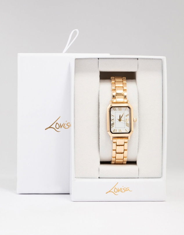 Lovisa - Gold Rectangle Roman Numeral Watch