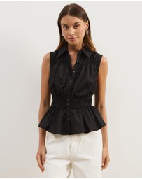Atmos&Here - Casey Sleeveless Cotton Shirring Shirt