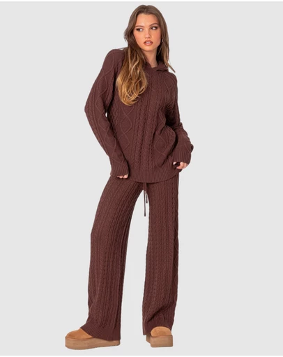 EDIKTED - Jelena Relaxed Cable Knit Pants