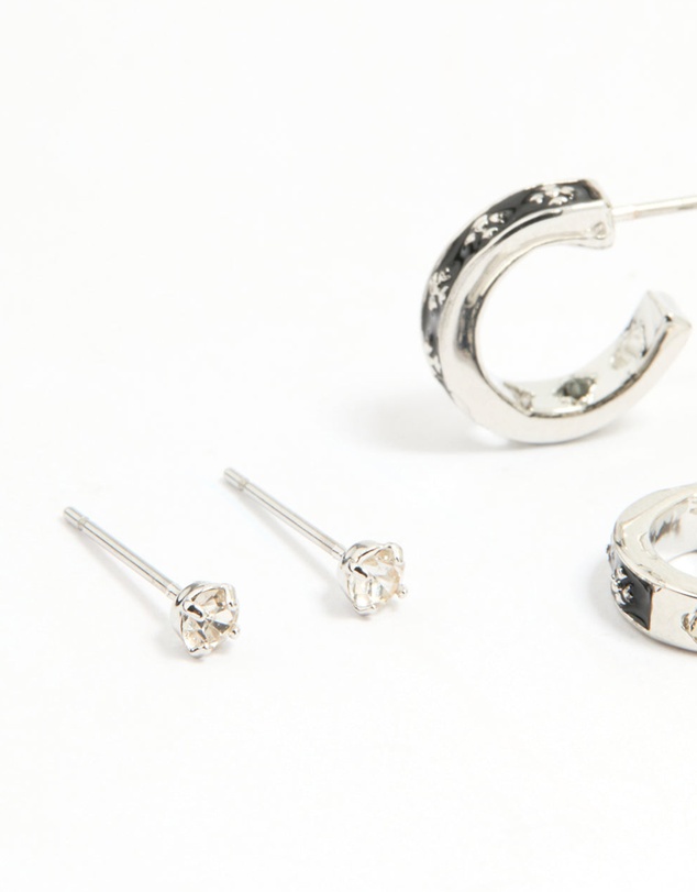 Lovisa - Silver Cross & Heart Stud & Huggie Earring Pack