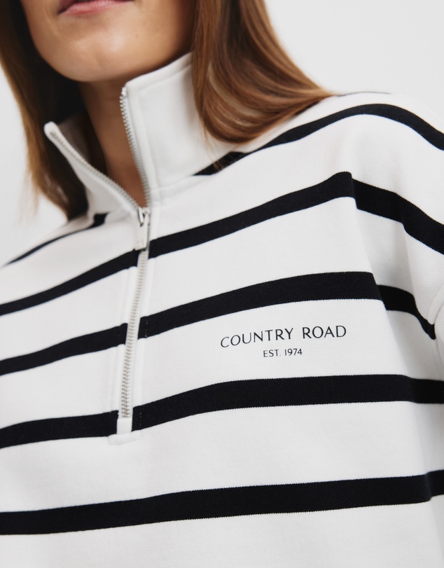 Country Road - Australian Cotton Stripe Zip Collar Sweat