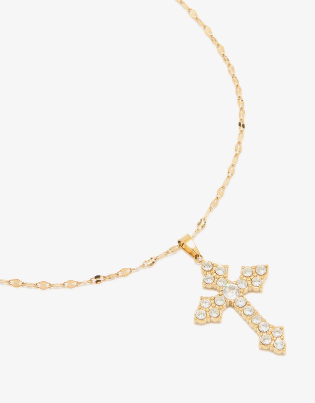 Lovisa - Waterproof Gold Plated Stainless Steel Cubic Zirconia Gothic Cross Fine Necklace