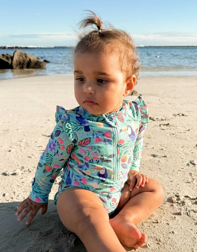Purebaby - Printed Frilly Long Sleeve Swimsuit- Kids-Babies