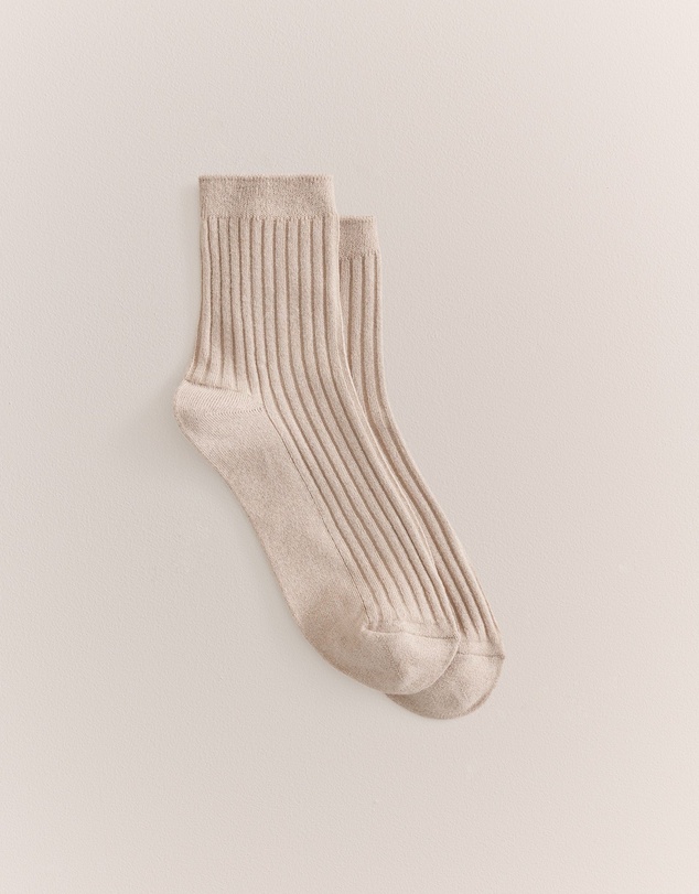 Trenery - Metallic Rib Crew Sock in Clay