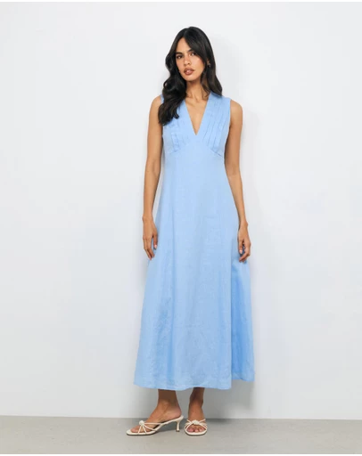 AERE - Lirio Pintuck Linen Midi Dress
