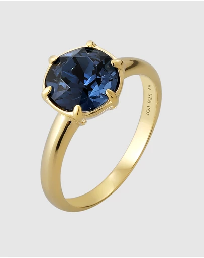Elli Jewelry - Blue Crystal Cocktail Ring in Gold-Plated 925 Silver