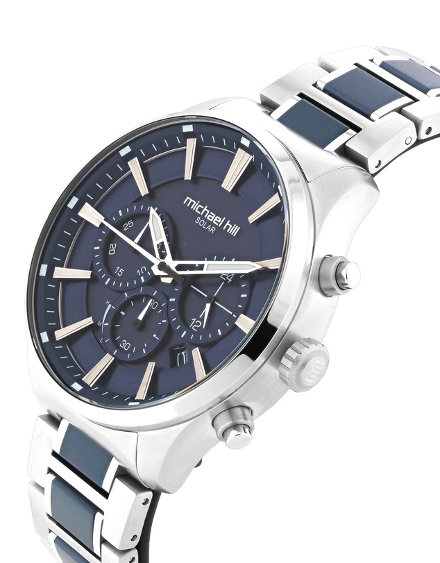 Michael Hill - Solar Powered Men's Watch with Blue Tone in Stainless Steel