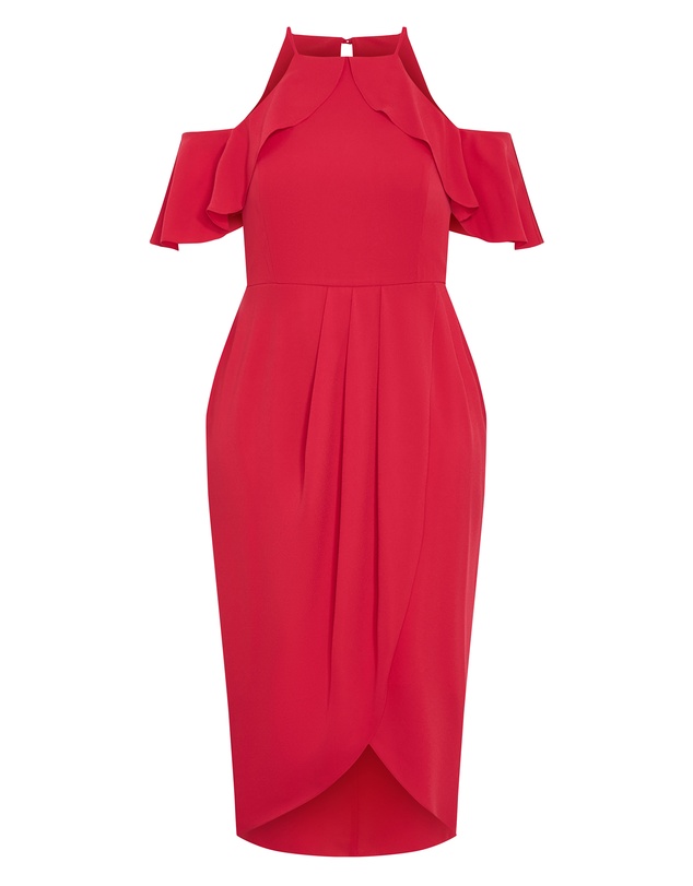 City Chic - Love Siren Ruffle Shoulder Dress