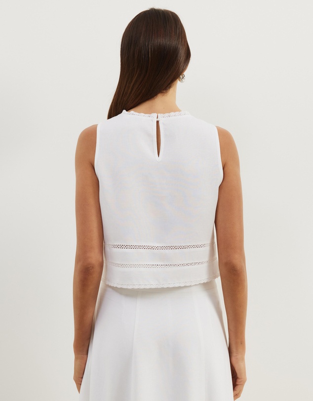Atmos&Here - Linen Blend Lace Trim Top
