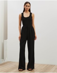 Atmos&Here - Tenley Wide Leg Drawstring Linen Blend Pants