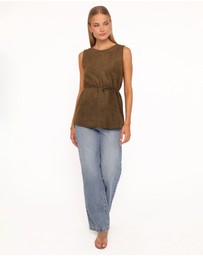 Petal & Pup - Caleb Faux Suede Tunic Top - Khaki