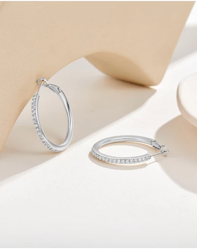 Mestige - Bailee Hoops Earrings embellished with crystals by Swarovski® - Silver Plated
