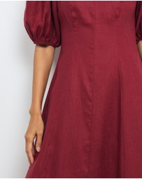 AERE - Portia Linen Puff Sleeve Midi Dress