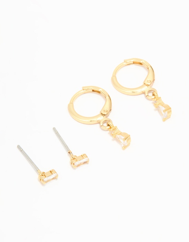 Lovisa - Gold Plated Cubic Zirconia Stud & Huggie Drop Earrings 2-Pack