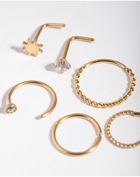 Lovisa - Surgical Steel Gold Sun Twist Diamante Nose Ring 6-Pack
