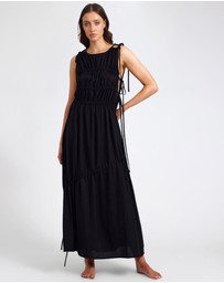 ONE TEASPOON - Evelyn Gathered Ruched Maxi Dress - Black