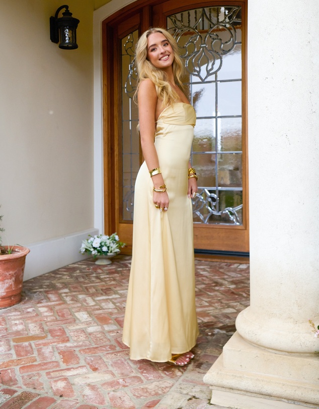 Beginning Boutique - Blaise Yellow Satin Maxi Dress