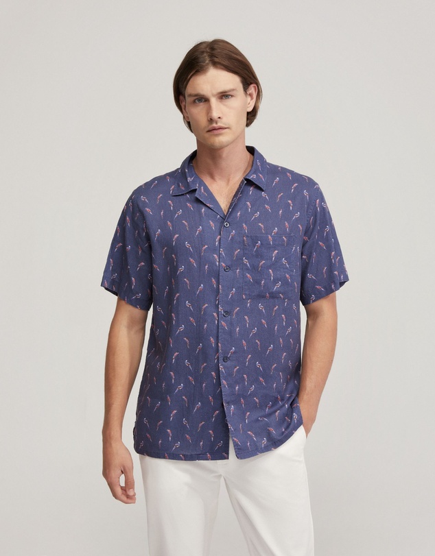 Oxford - Vinny Linen Blend Short Sleeve Printed Shirt
