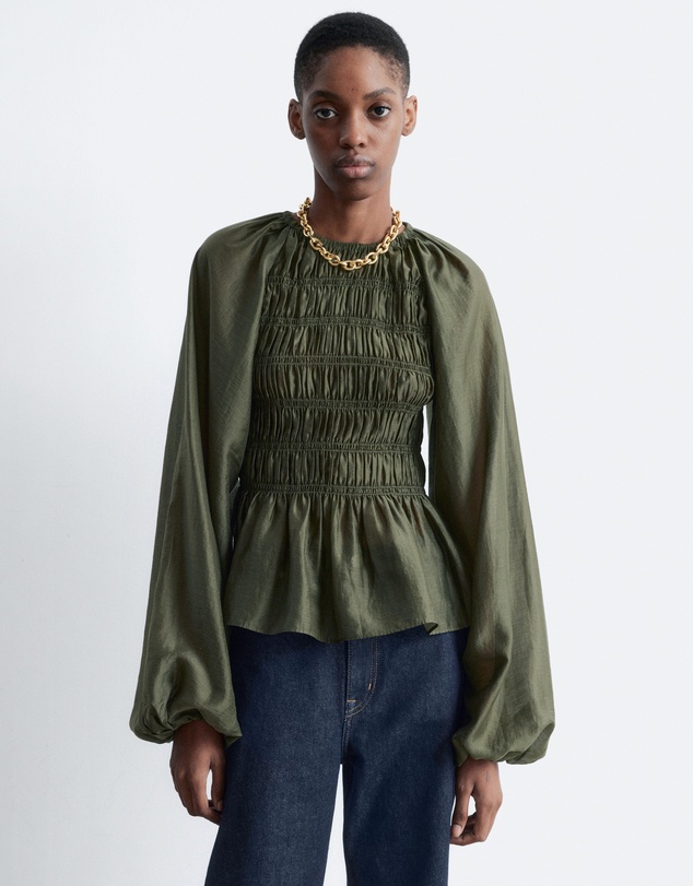 & Other Stories - Balloon-Sleeve Smocked Blouse