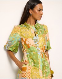 AERE - Amalie Linen Puff Sleeve Shirt Dress
