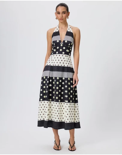 Tussah - Liza Polka Dot Satin Halter Dress
