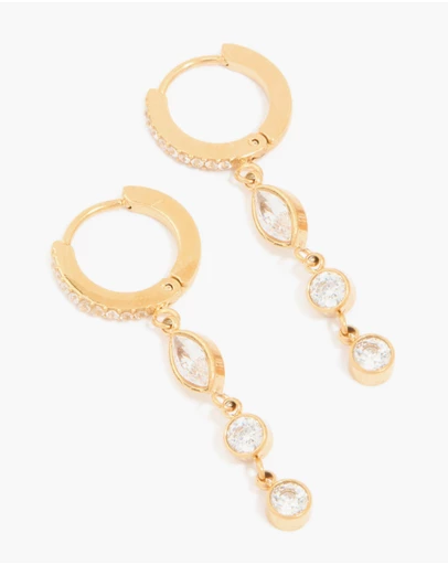 Lovisa - Waterproof Gold Plated Stainless Steel Cubic Zirconia Droplet Huggie Earrings