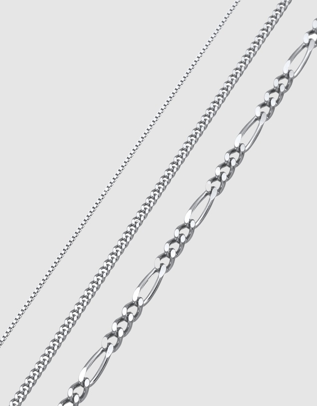 Kuzzoi - ICONIC EXCLUSIVE - Mixed Chain Necklace Set in 925 Sterling Silver