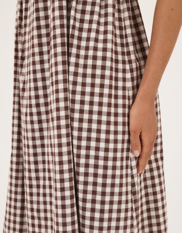 Atmos&Here - Eire Gingham Linen Blend Maxi Dress With Tie Straps And Shirring Detail