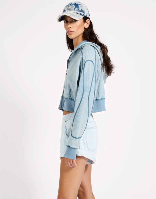 ONE TEASPOON - Cropped Fleece Zip Hoody - Washed Blue