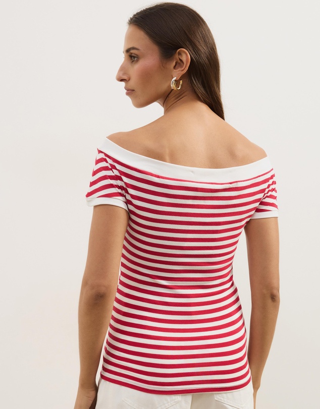 Atmos&Here - Esme Stripe Jersey Off Shoulder Top