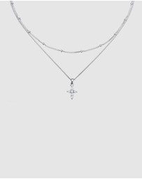 Elli Jewelry - Necklace Choker Layer Cross Pendant with Zirconia in 925 Sterling Silver
