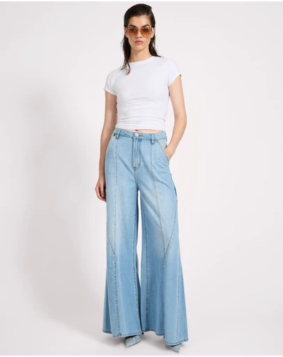 ONE TEASPOON - Hollywoods High Waist Wide Leg Denim Jeans - Cool Blue
