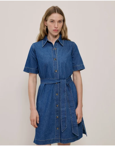 Trenery - Denim Belted Shirt Dress in Mid Blue