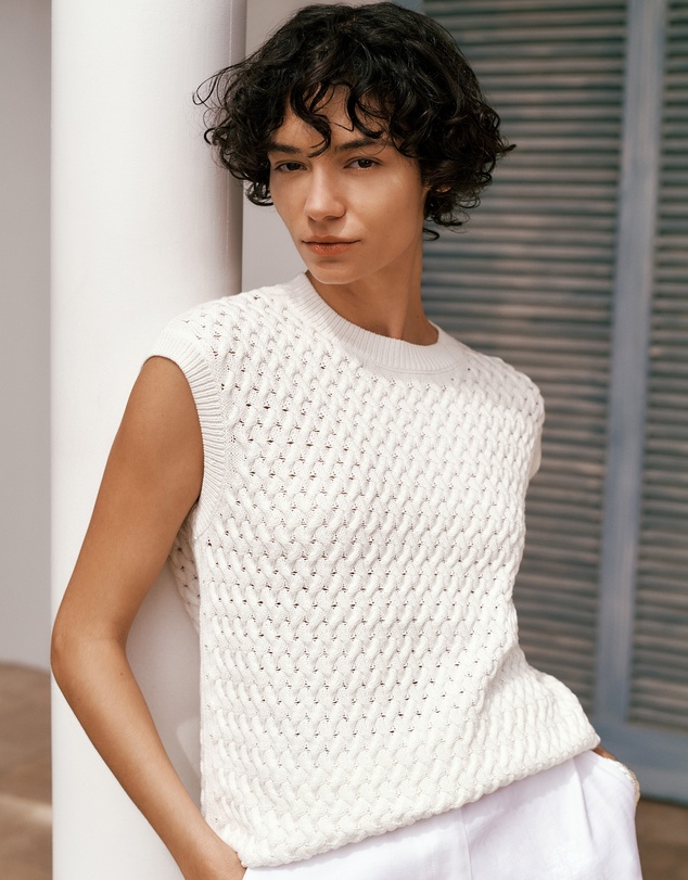 Trenery - Cotton Knit Sleeveless Tunic in White