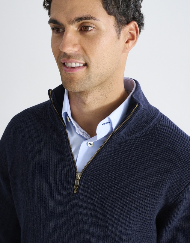 3 Wise Men - 3 Wise Men Frost Zip Neck Wool Blend Knit - Deep Navy
