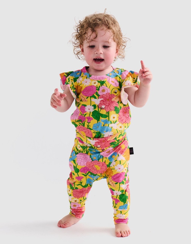 Kip&Co - Follow The Sun Yellow Organic SS Frill Romper - Babies