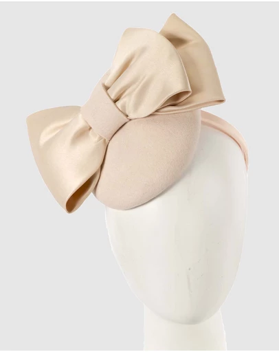 Max Alexander - Felt Beige Winter Pillbox Fascinator with Bow