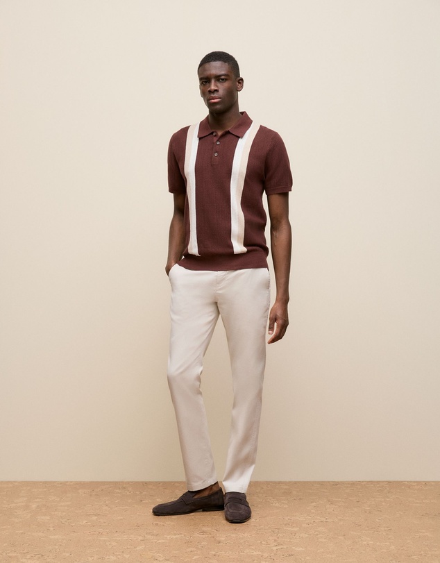 Trenery - Cotton Linen Graphic Knit Polo in Espresso
