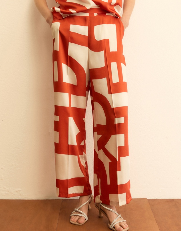 Emme - Geranium Red Printed Trousers